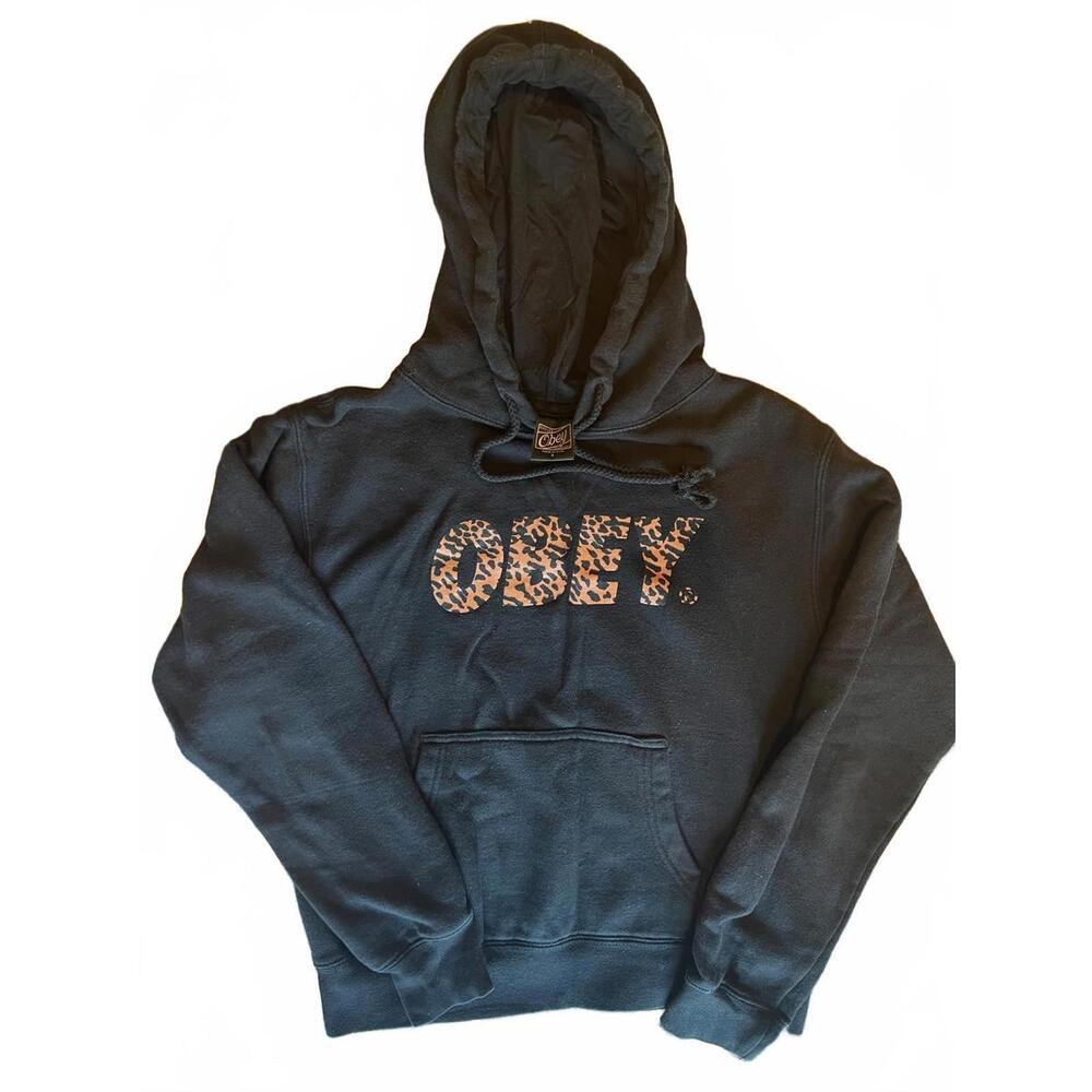 OBEY Black Leopard Logo Hoodie - RARE - Women's Small